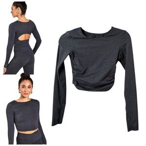 Varley Always Warm Sloan Cropped Tee Grey Long Sleeve Fitted Shirt Small